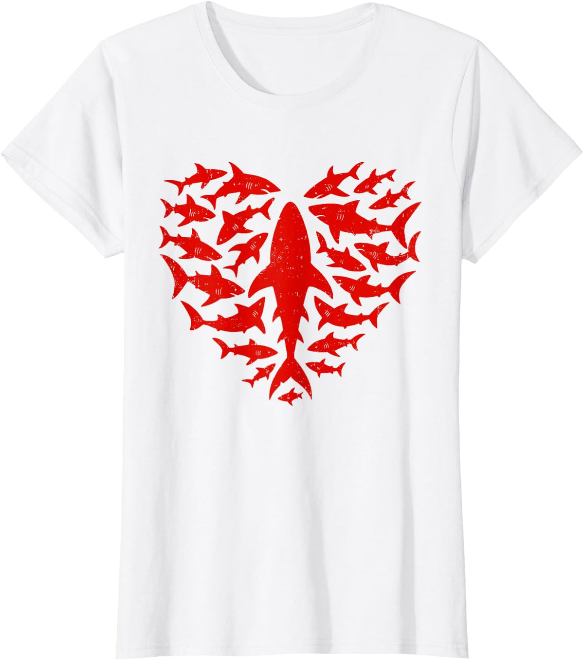 Shark Heart Ocean Funny Valentines Day Men Women Kids T-Shirt - White