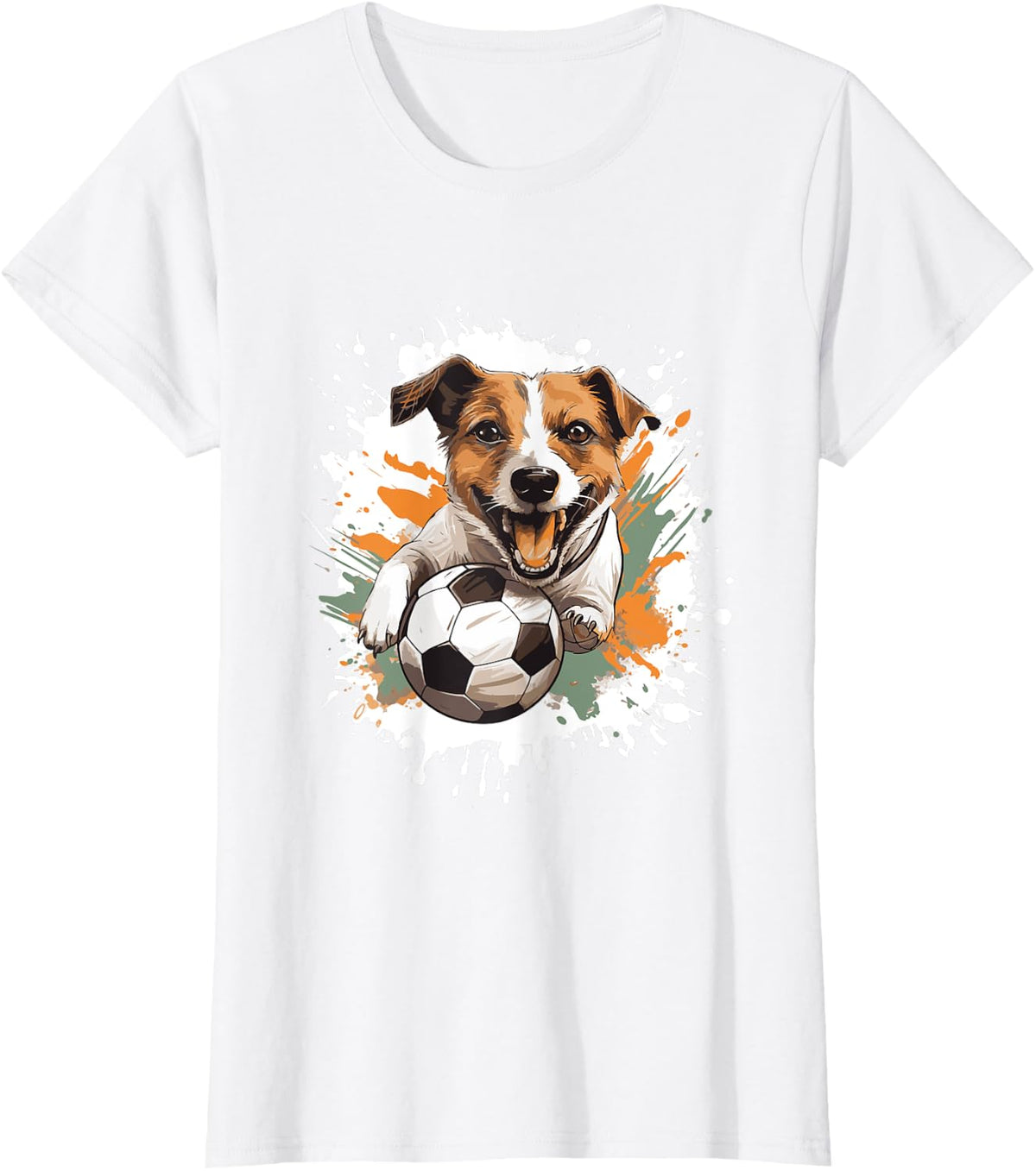 Jack Russel Terrier Dog Playing Soccer Funny Animal T-Shirt - White