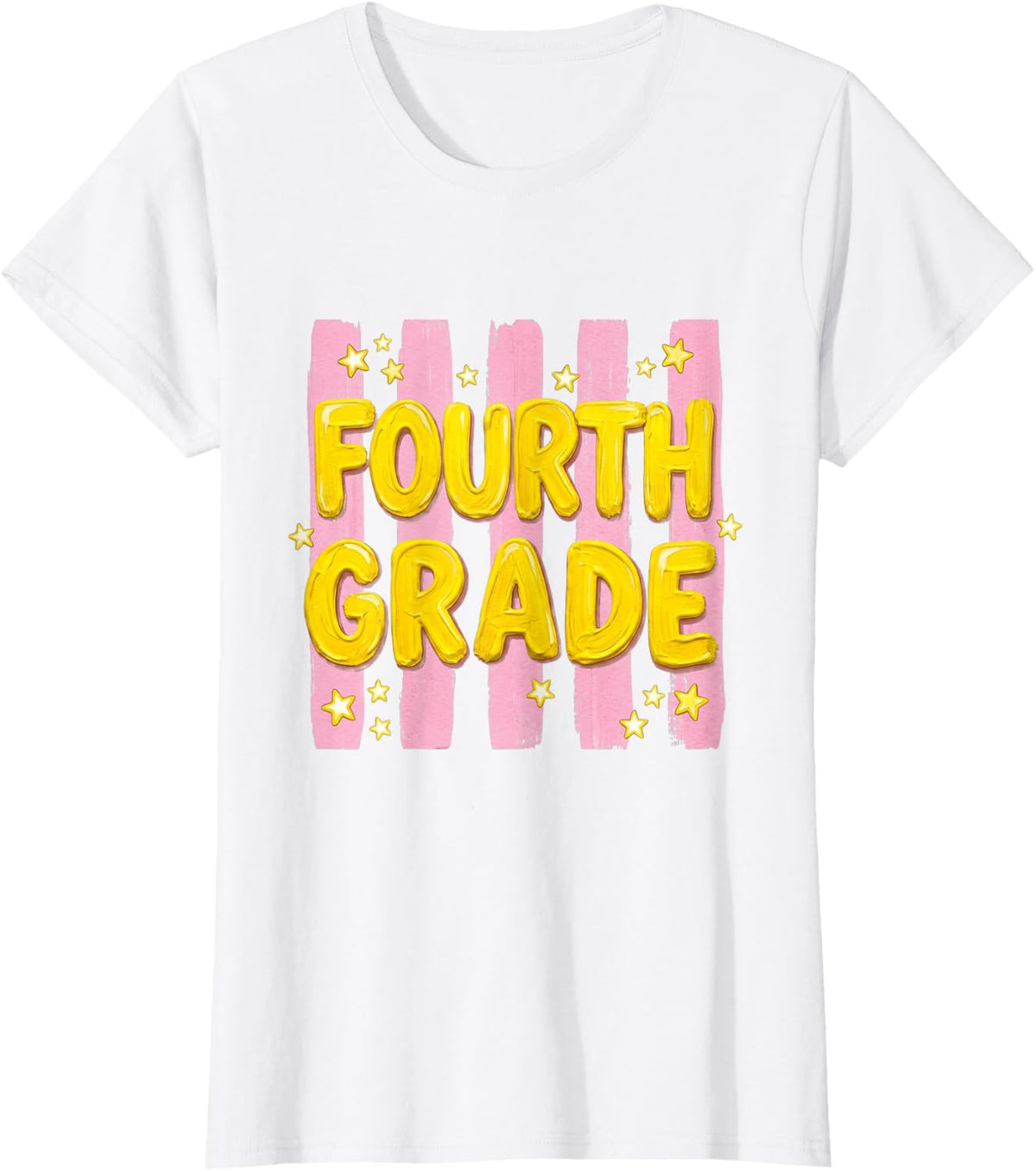 Striped Fourth Grade Teacher Student First Day of 4th Grade T-Shirt - White