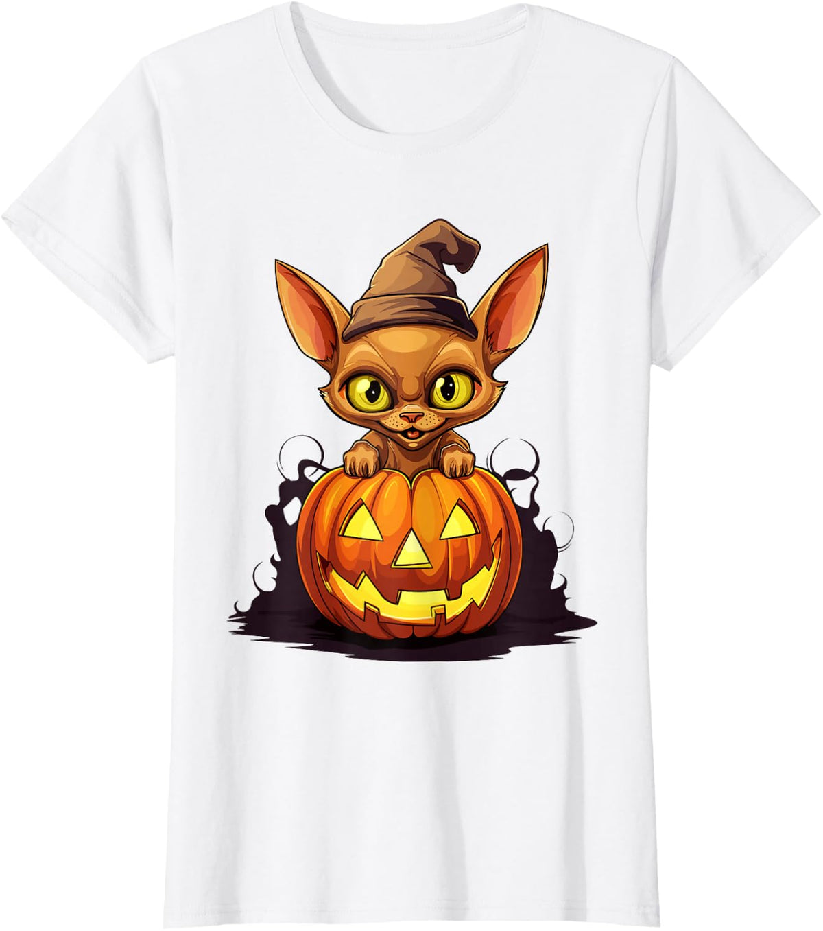 Spooky Abyssinian Cat Pumpkin Funny Halloween T-Shirt - White