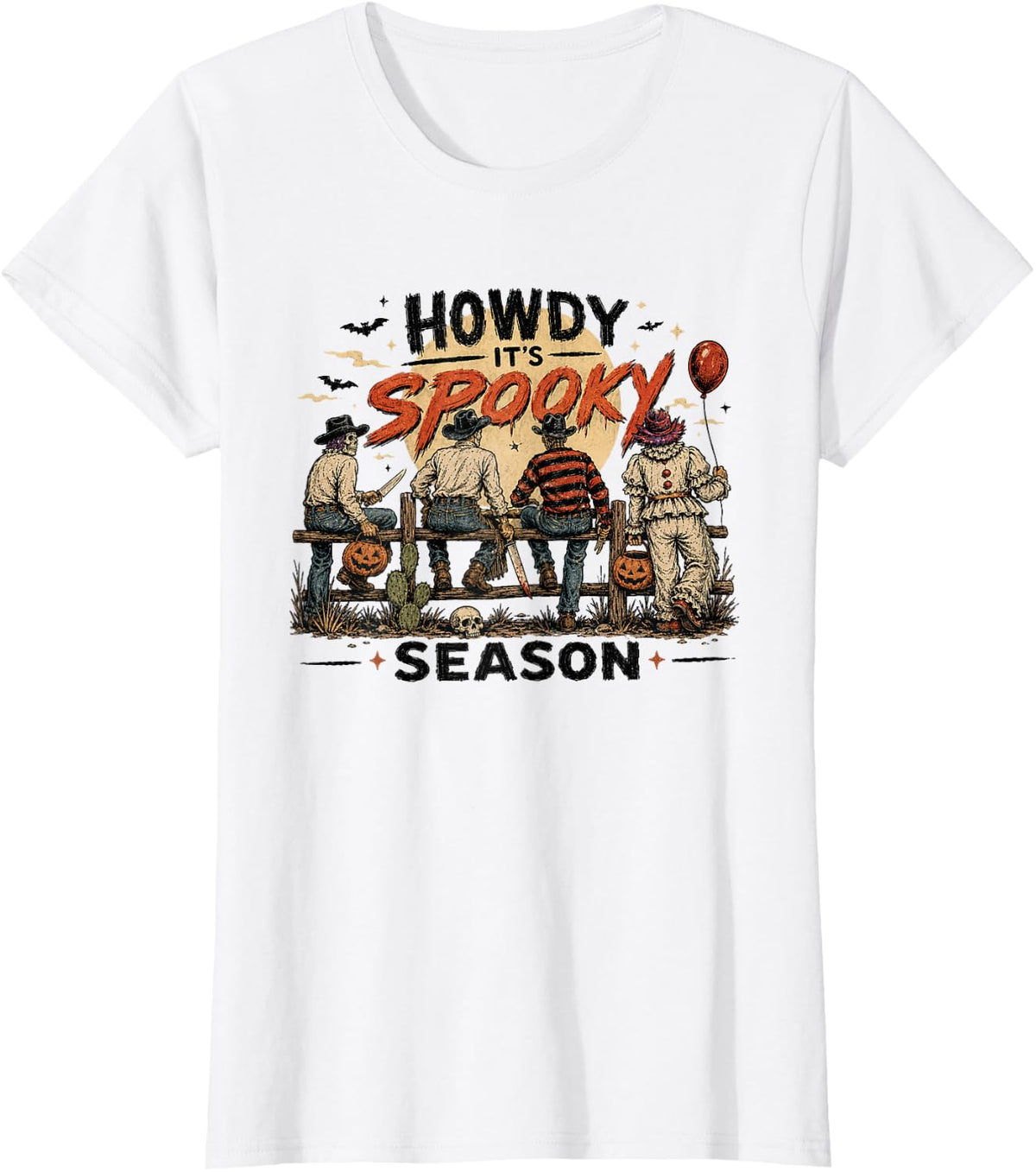 Howdy It's Spooky Season, Western Cowboy Halloween Horror T-Shirt - White