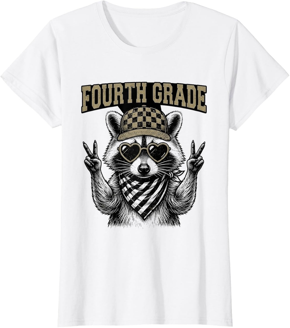 Fourth Grade Raccoon Student Back to School Animal Graphic T-Shirt - White