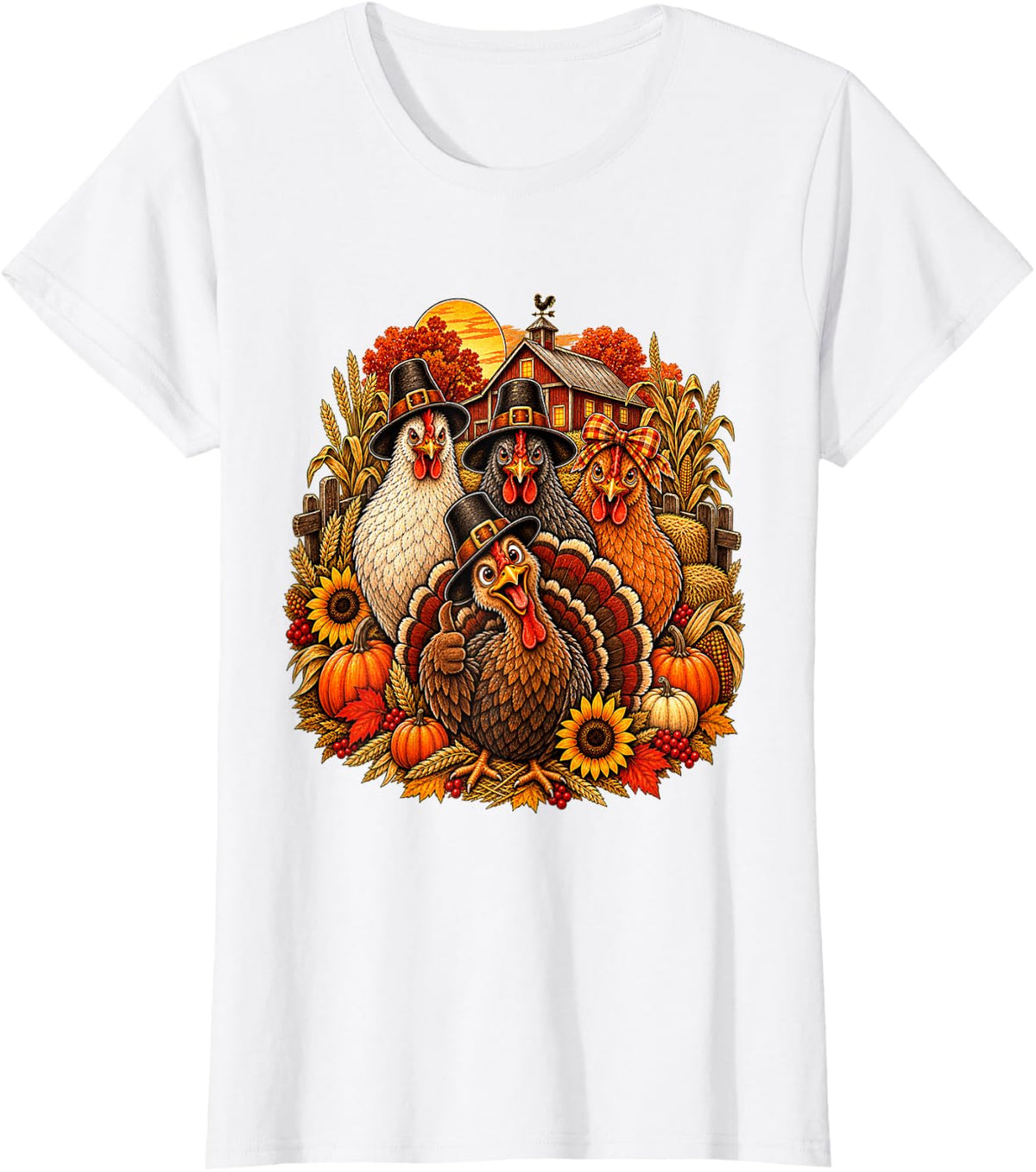 Farm Turkey Barn Chicken Lover Women Chickens Thanksgiving T-Shirt - White