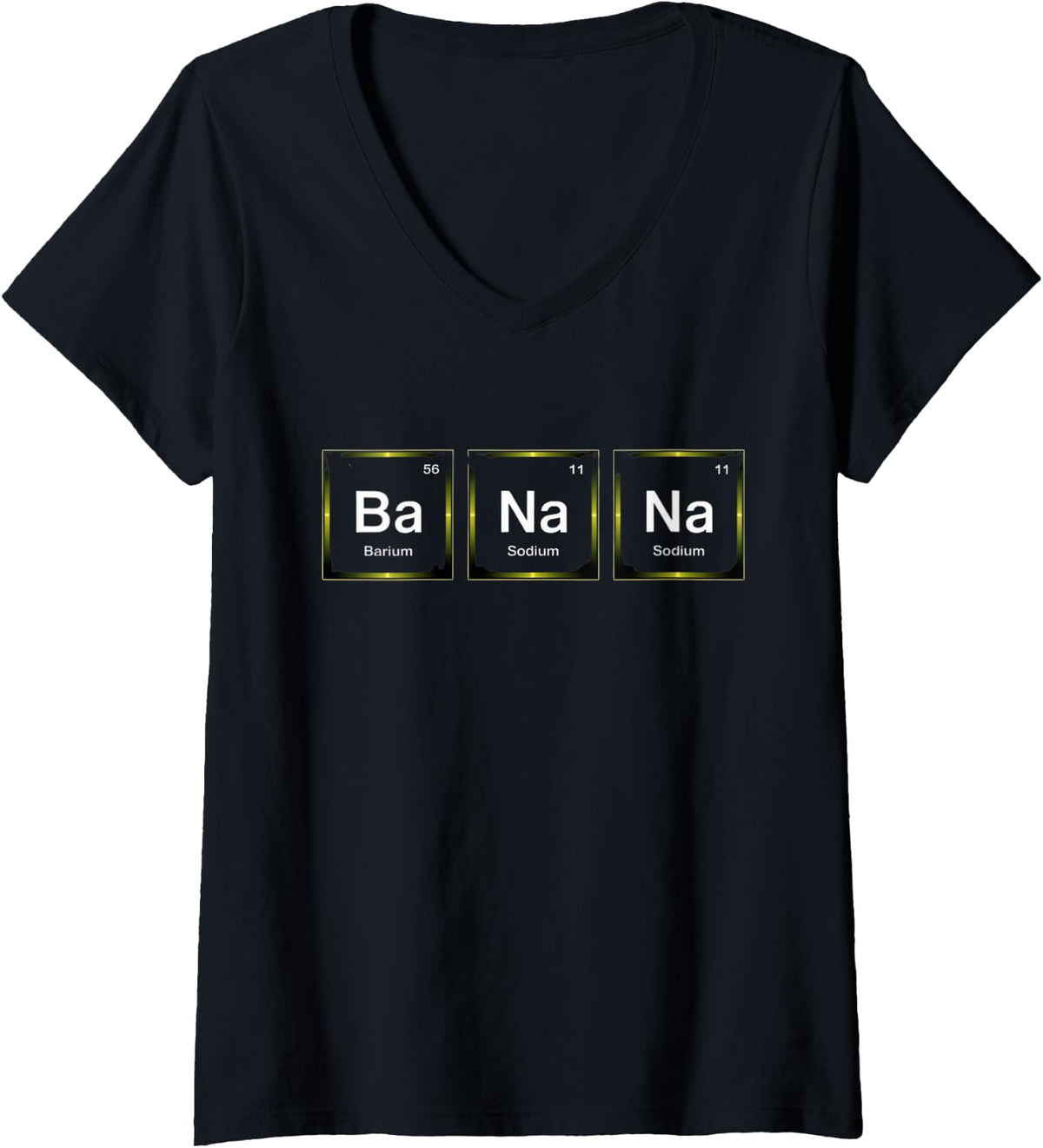 Women's Funny Chemistry Yellow Banana Periodic Table Food Lover V-Neck T-Shirt - Black
