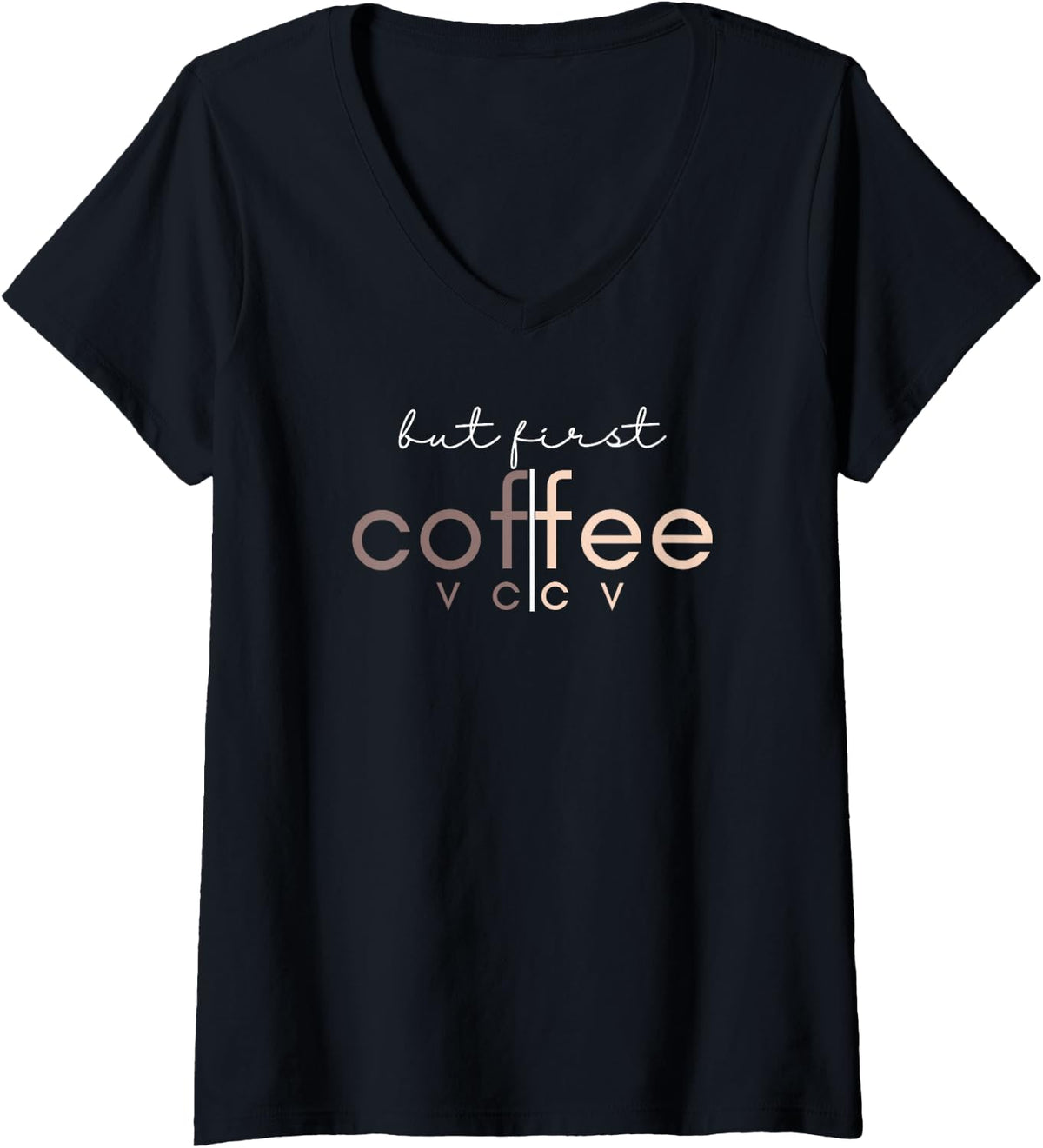 Womens But First Coffee Reading Teacher Coffee Syllable V-Neck T-Shirt - Black