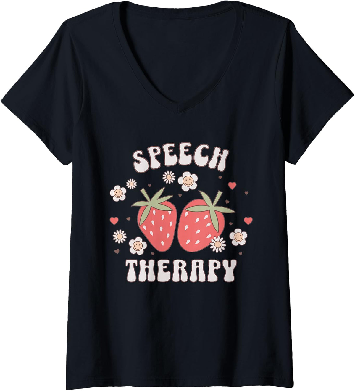 Women's Strawberry Speech Therapy Speech Language Pathologist Grad V-Neck T-Shirt - Black