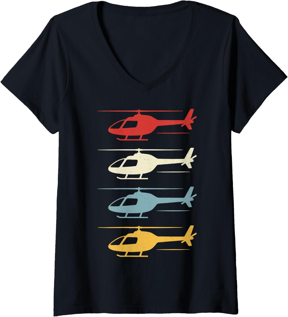 Women's Vintage Helicopter Pilot Aviation Flight Aircraft Flying V-Neck T-Shirt - Black