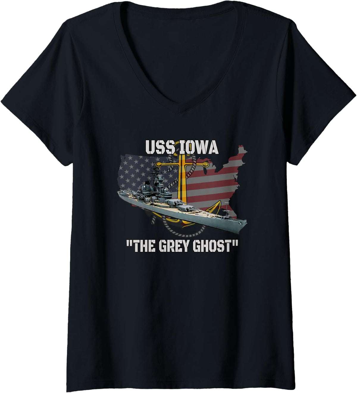 Women's USS Iowa Battleship Veterans Day Warship BB-61 Father's Day V-Neck T-Shirt - Black