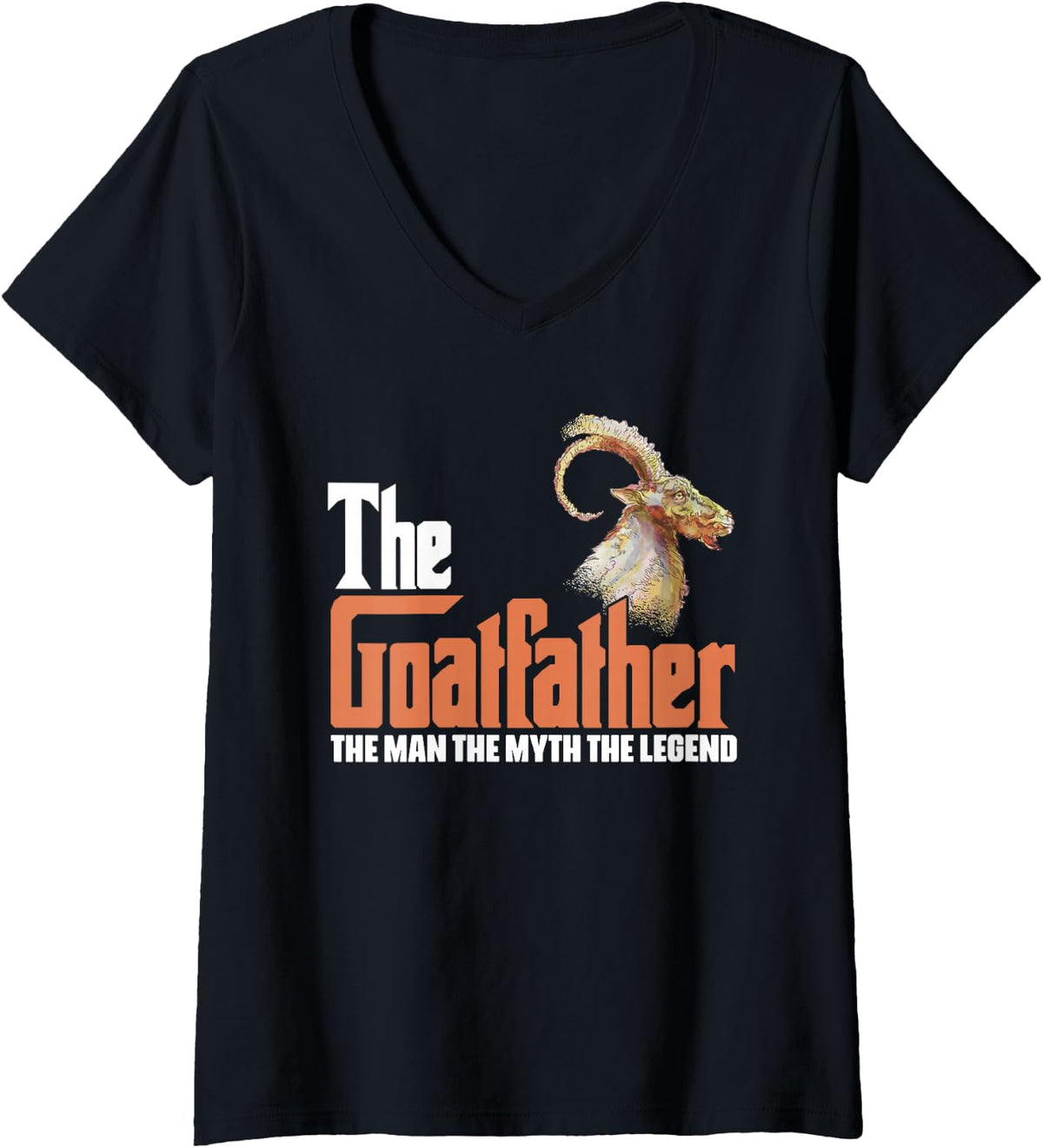 Women's The Goatfather Farm Animal Farmer Rancher Goat Dad Lover V-Neck T-Shirt - Black