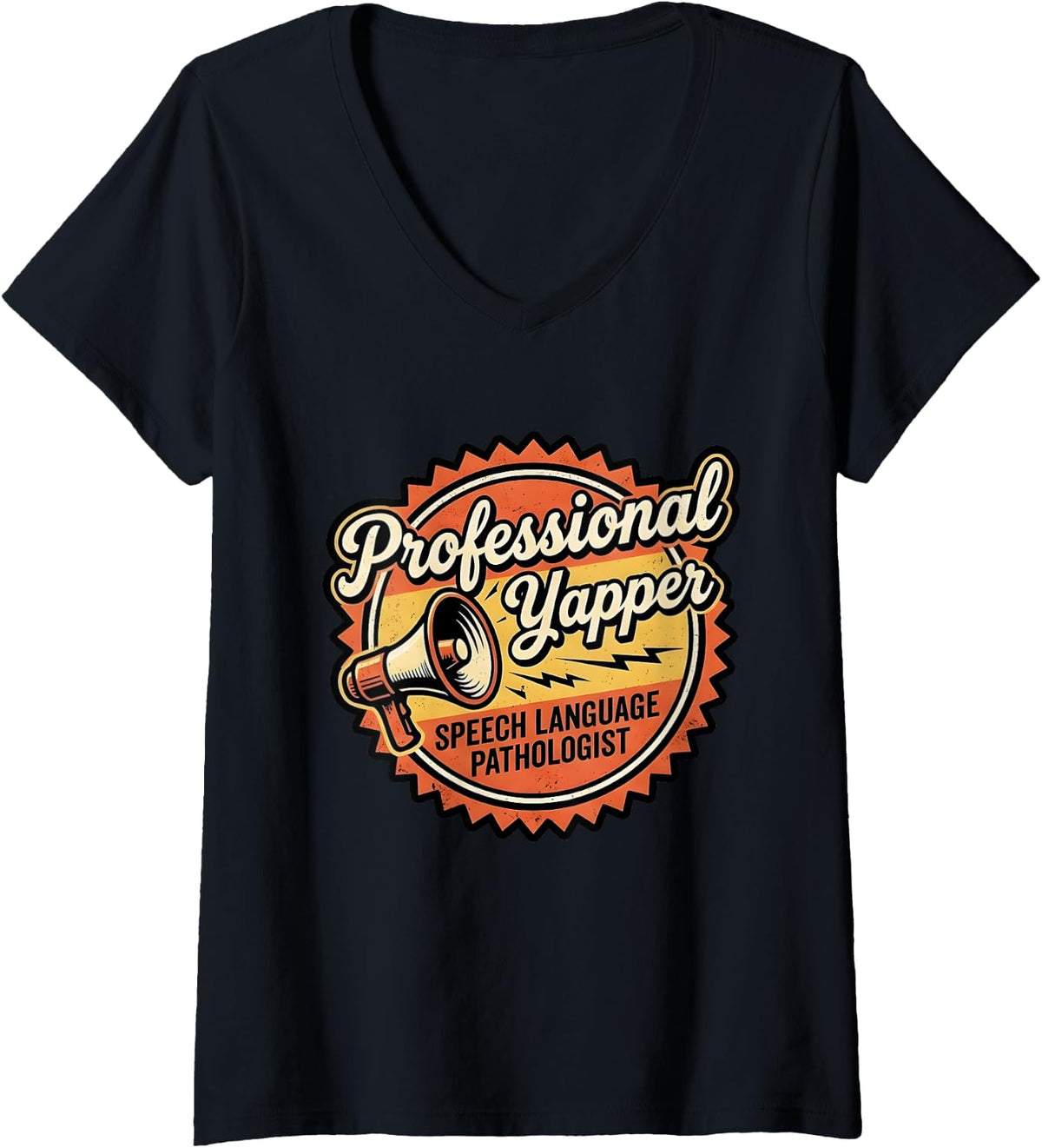 Women's Professional Yapper Speech Language Pathologist SLP V-Neck T-Shirt - Black