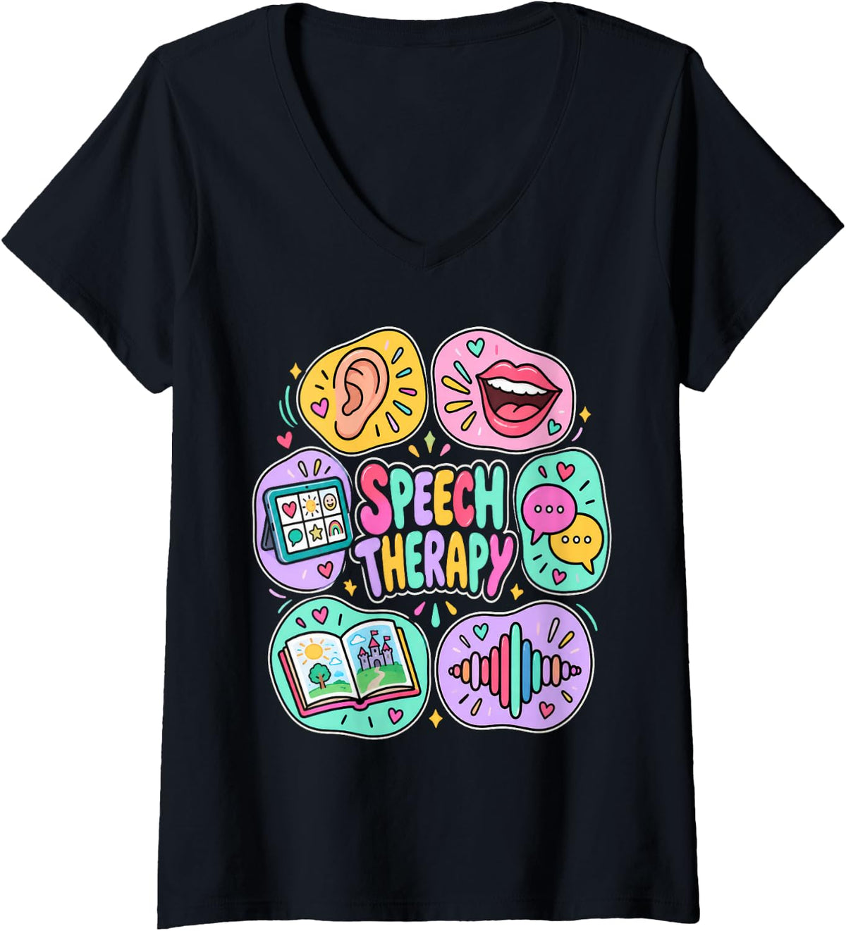 Women's Speech Therapy Communication Skills Language Development V-Neck T-Shirt - Black