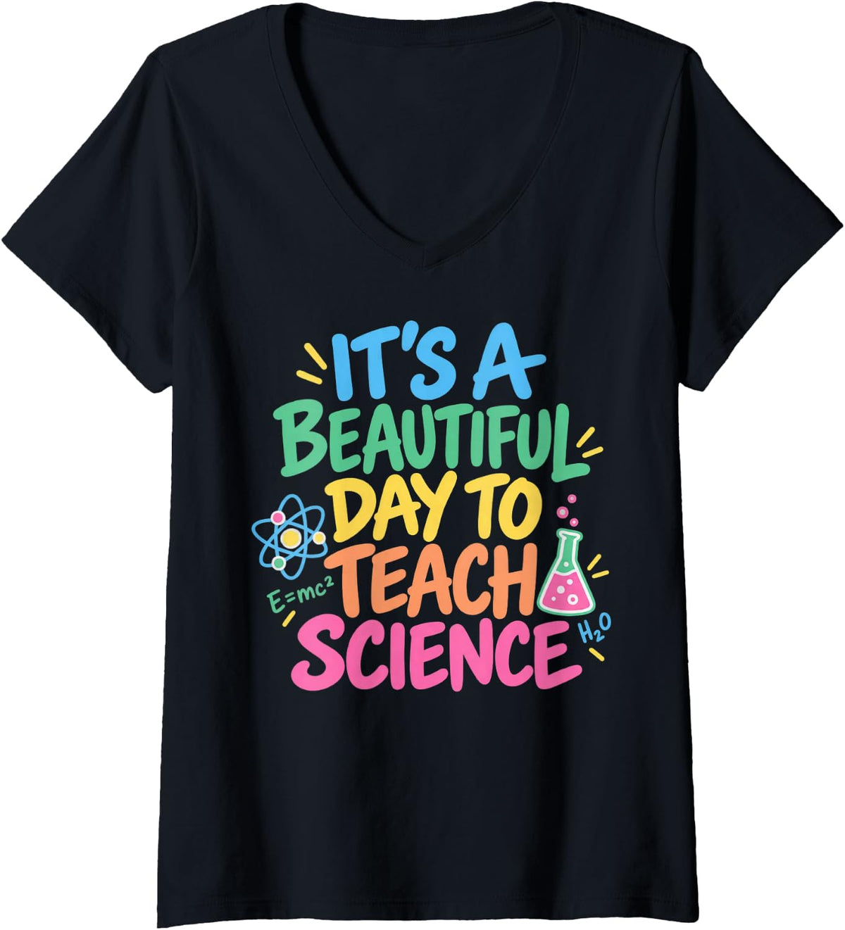 Women's Science Teacher Stacked V-Neck T-Shirt - Black