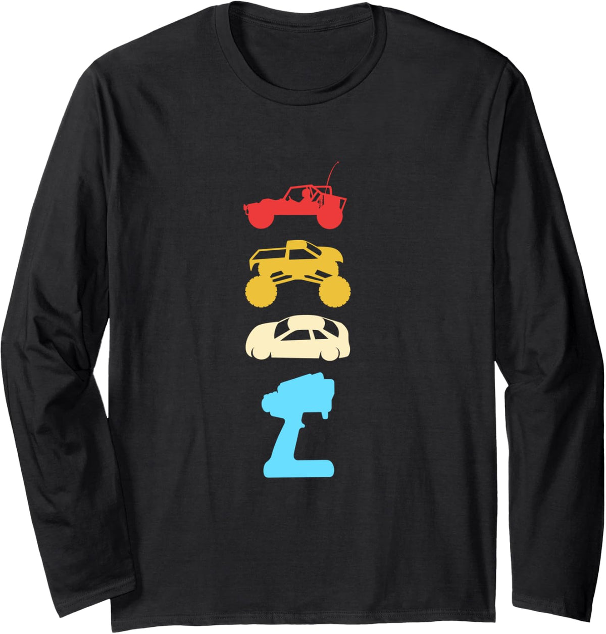 Retro Colorful Rc Cars Racing R/c Car Long Sleeve T-Shirt - Adult Unisex Black