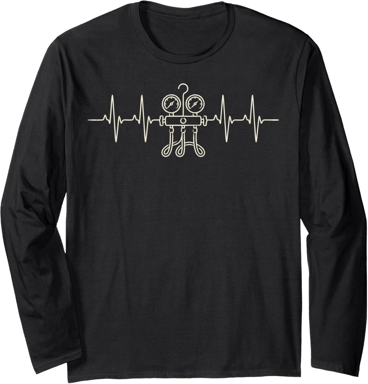 Heartbeat HVAC Technician Tech Installer Long Sleeve T-Shirt - Adult Unisex Black