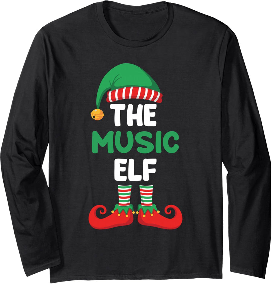 The Music Elf Shirt Funny Christmas for Musician Band Top Long Sleeve T-Shirt - Adult Unisex Black