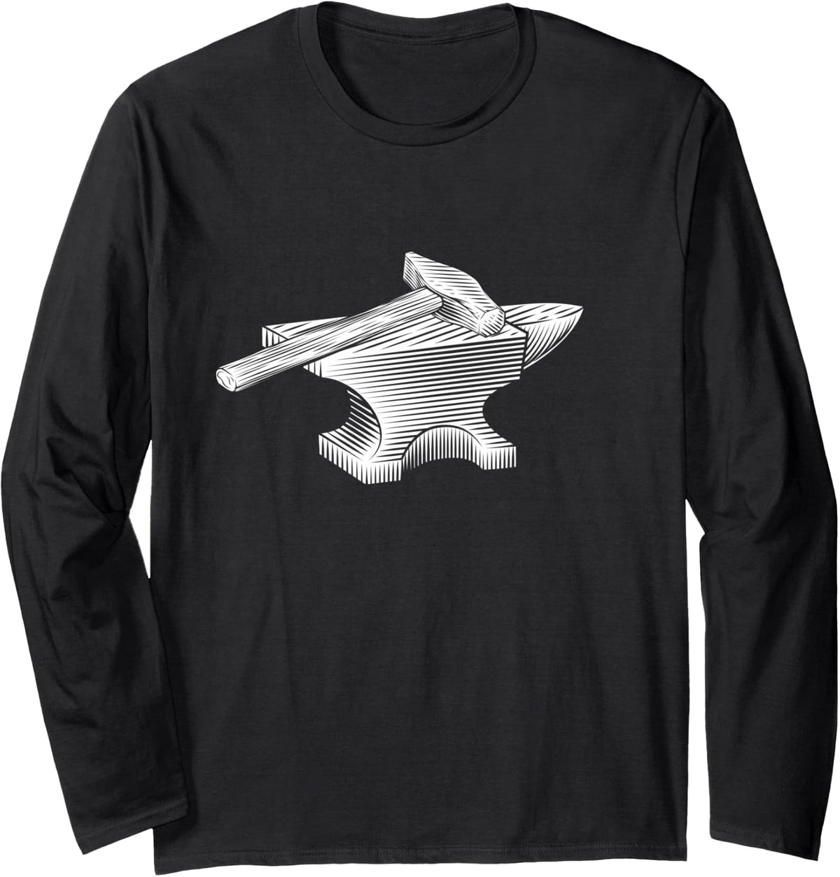 Hammer and Anvil Blacksmith Workshop Tools Woodcut Long Sleeve T-Shirt - Adult Unisex Black