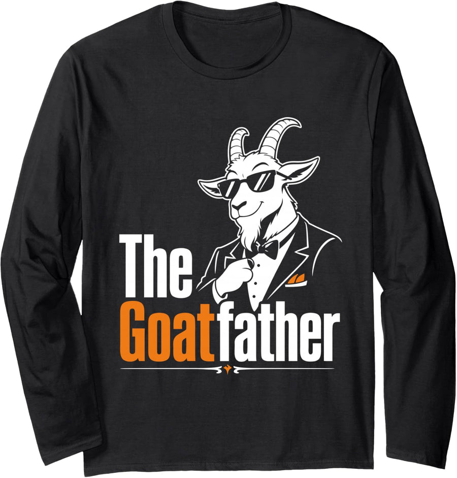 Goat Lover THE GOATFATHER Funny Goat Long Sleeve T-Shirt - Adult Unisex Black