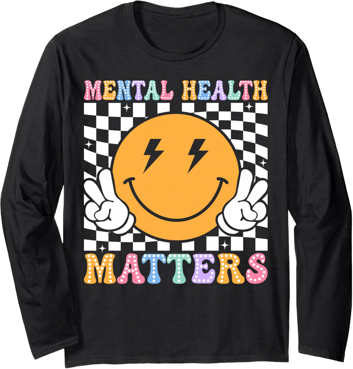 Retro Mental Health Matters Human Brain Illness Awareness Long Sleeve T-Shirt - Adult Unisex Black