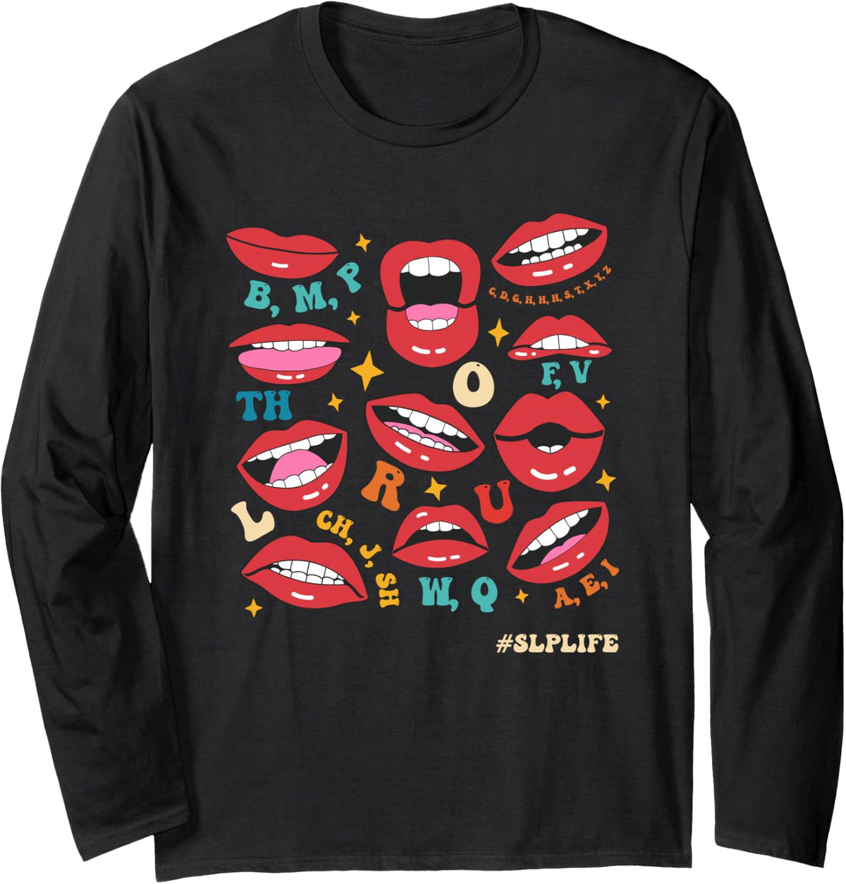 Speech Language Pathologist SLP Mouth Design Long Sleeve T-Shirt - Adult Unisex Black