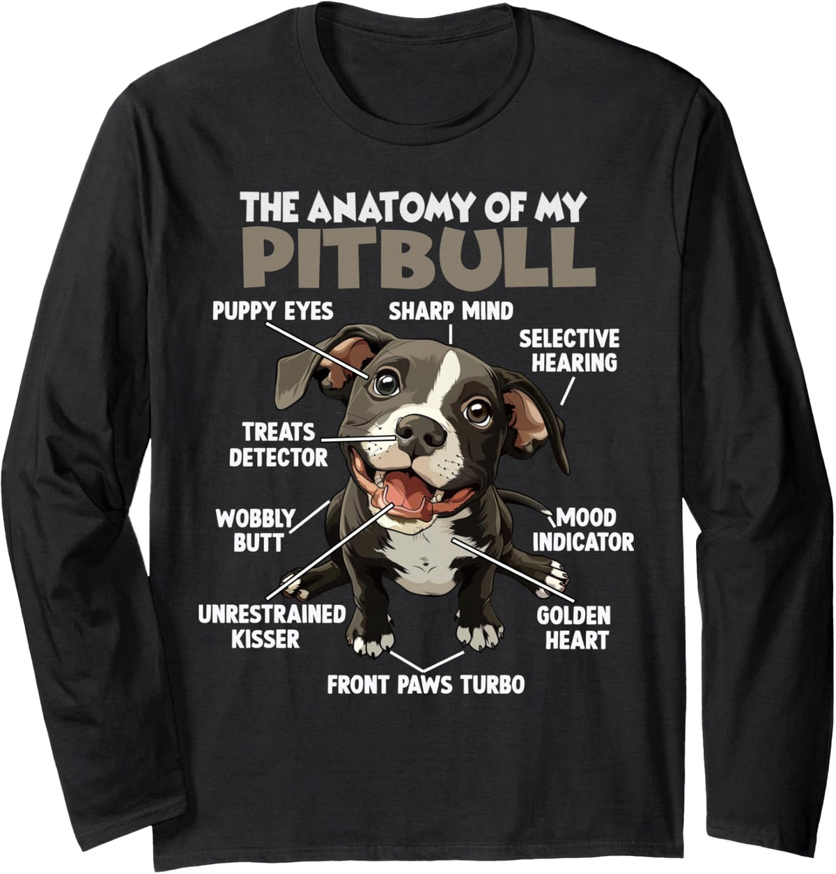 Cute Pitbull Motif Walking Clothing for Dog Owners Pitbull Long Sleeve T-Shirt - Adult Unisex Black