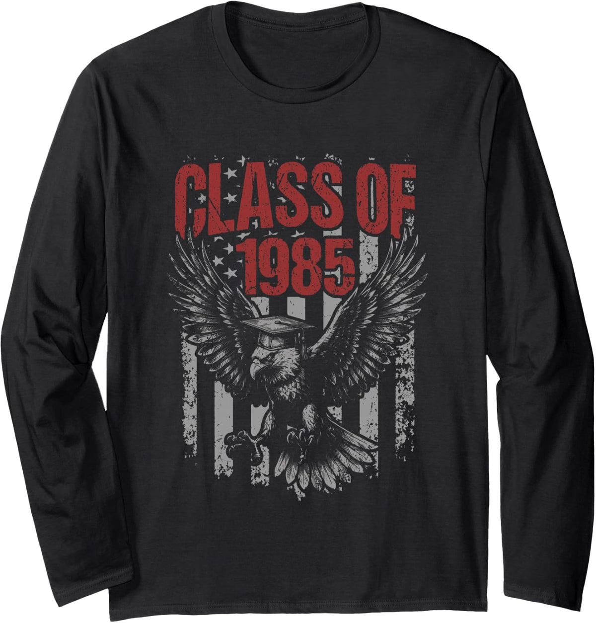 Class of 1985 Vintage Graduation USA Flag Long Sleeve T-Shirt - Adult Unisex Black