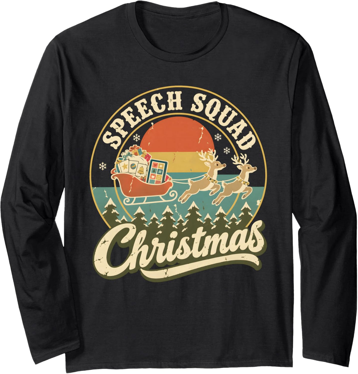 Speech Squad SLP Christmas Reindeer Sleigh Long Sleeve T-Shirt - Adult Unisex Black