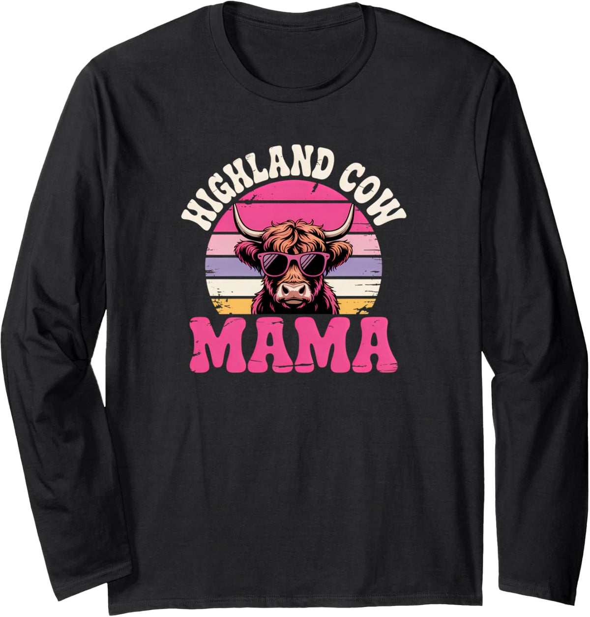Highland Cow Mama Long Sleeve T-Shirt - Adult Unisex Black