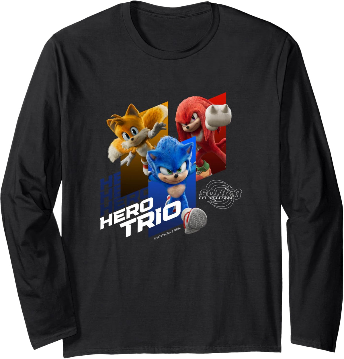 Sonic the Hedgehog 3 - "Hero Trio" Long Sleeve T-Shirt - Adult Unisex Black