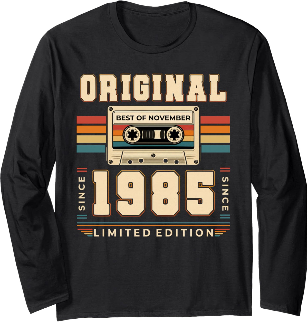 41st Birthday Gift Man Woman November 1985 Vintage Cassette Long Sleeve T-Shirt - Adult Unisex Black
