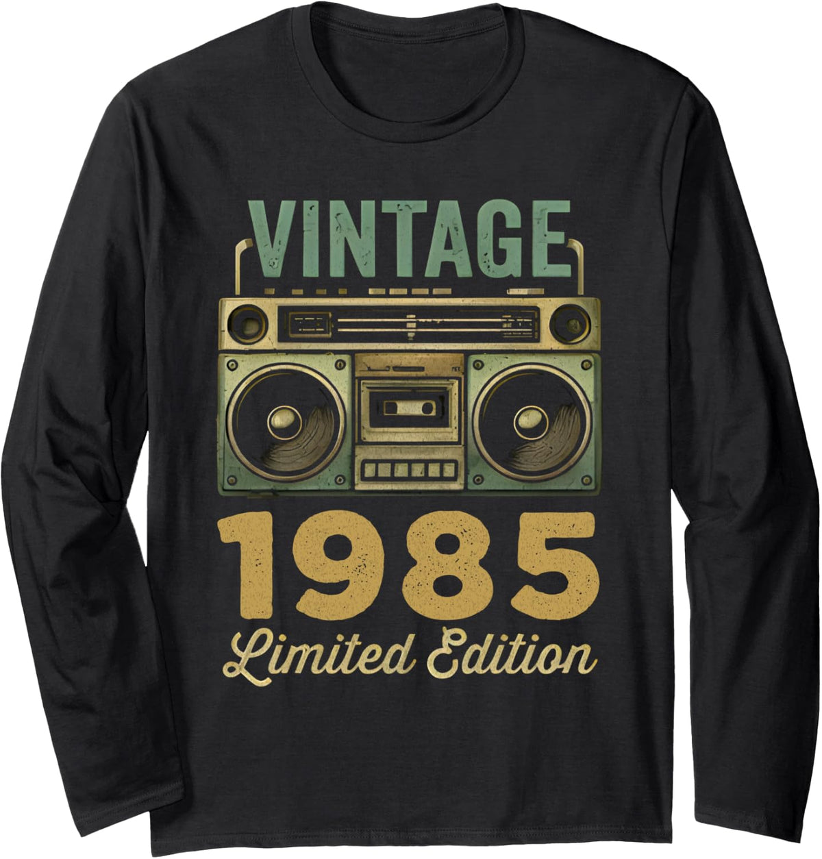 Vintage 1985 Classic Birthday Cassette Tape Player Vintage Long Sleeve T-Shirt - Adult Unisex Black
