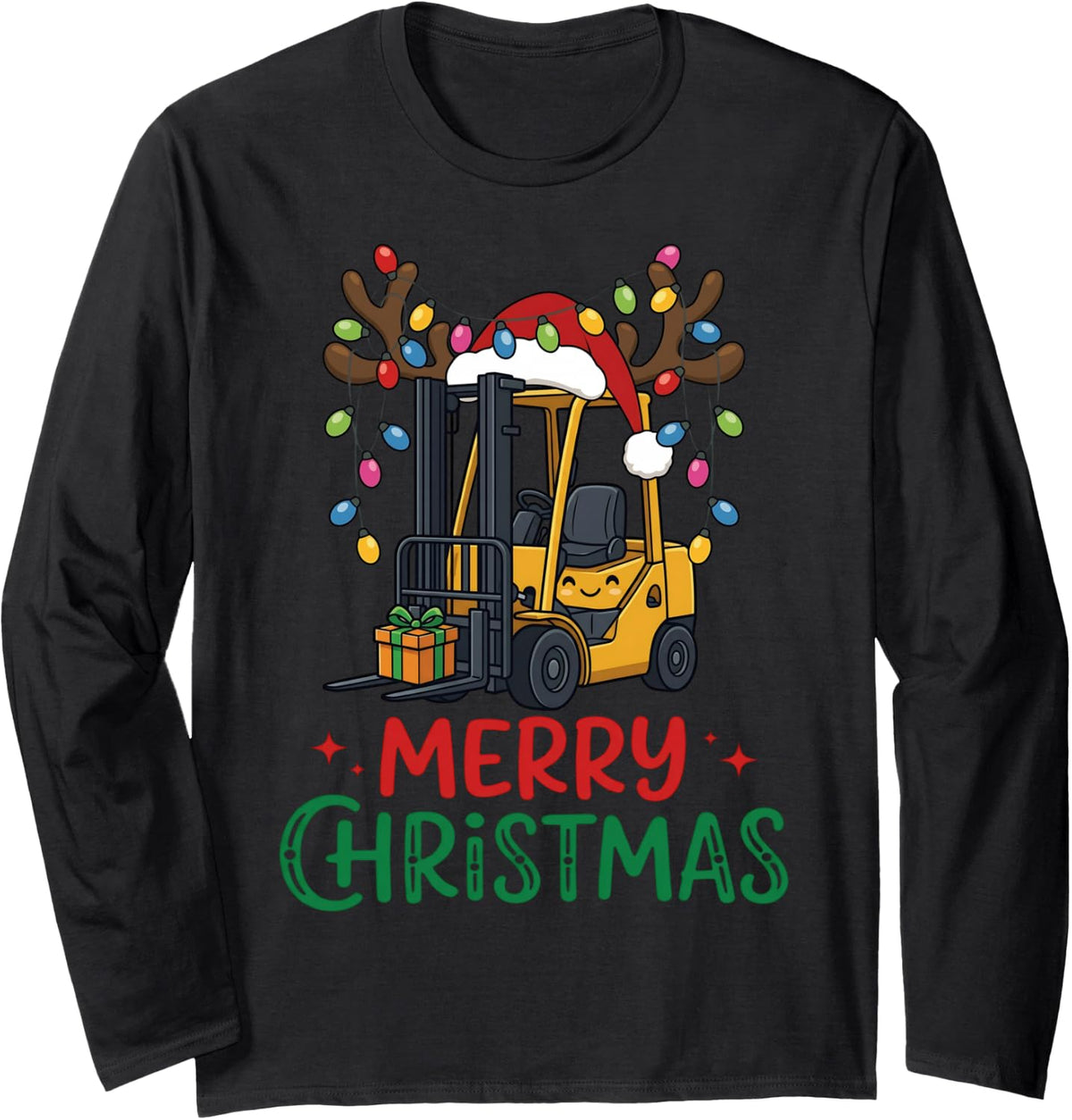 Cute Forklift Operator Forklift Driver Merry Christmas Xmas Long Sleeve T-Shirt - Adult Unisex Black