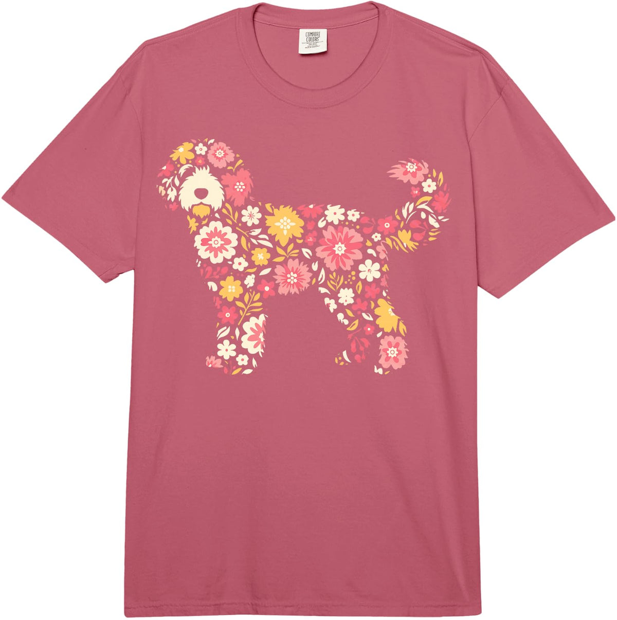 Goldendoodle Floral Comfort Colors Adult Heavyweight T-Shirt - Adult Unisex Raspberry Red