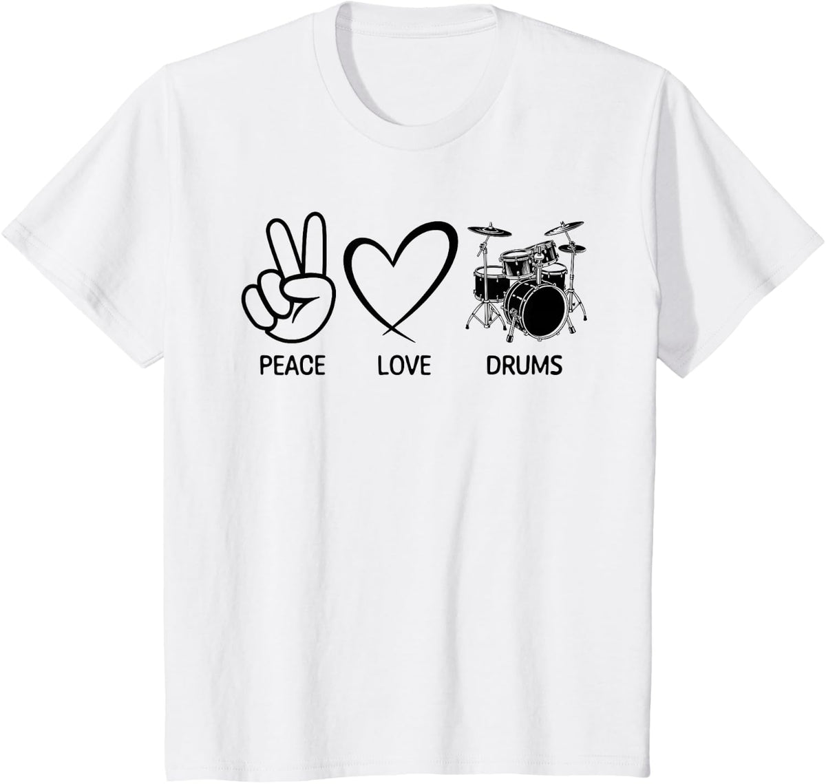 Peace Love Drums Funny Drum Lover, Drummer T-Shirt - White