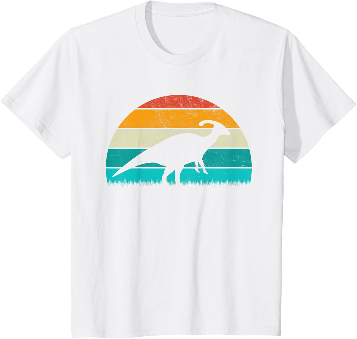 Parasaurolophus - Vintage Retro Sunset Dinosaur Lovers T-Shirt - White