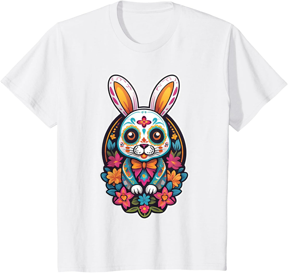 Sugar Skull Bunny Rabbit Ears Shirt Funny Easter Mexican T-Shirt - White