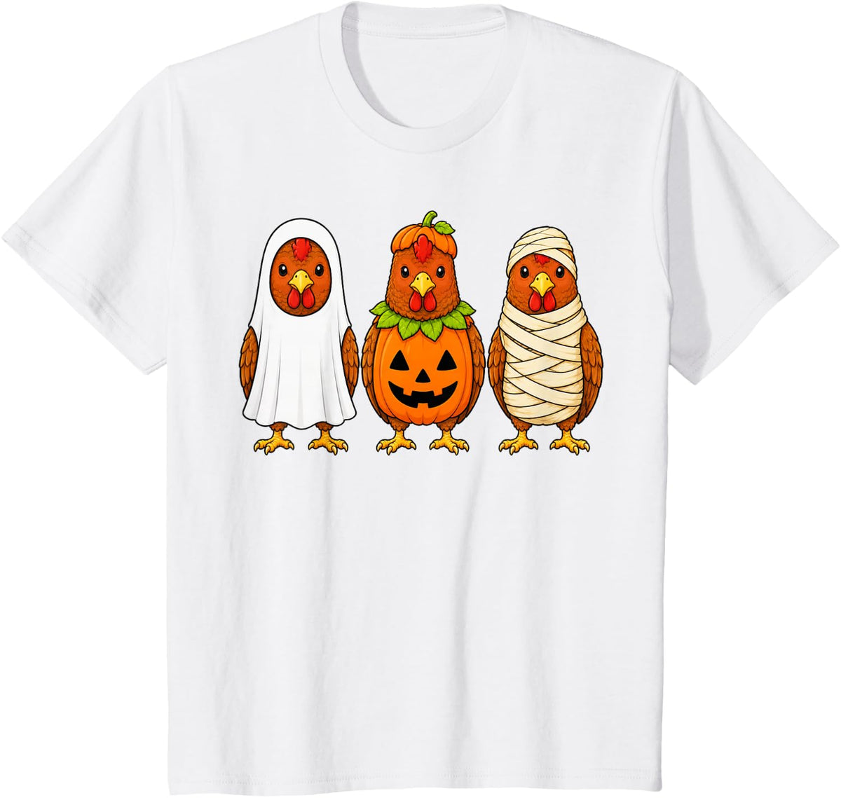 Spooky Chicken Pumpkin Ghost Halloween T-Shirt - White