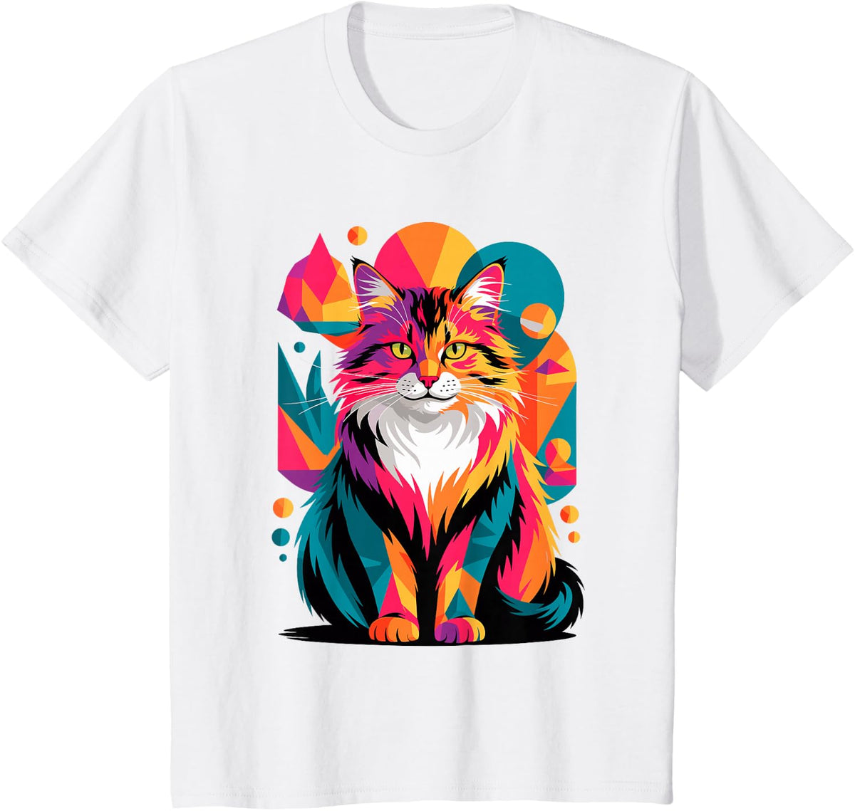 Abstract Art Norwegian Forest Cat Wegies T-Shirt - White