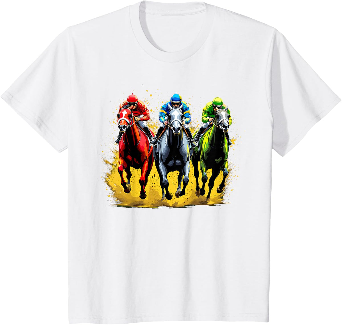 Horse Racing Outfit Dynamic Race Scene Derby Riders T-Shirt - White
