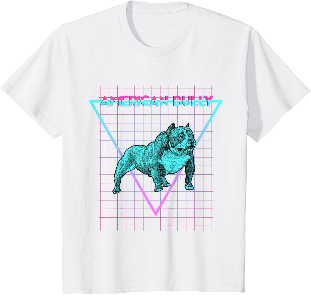 American Bully Retro Style Synthwave American Bully Dog T-Shirt - White