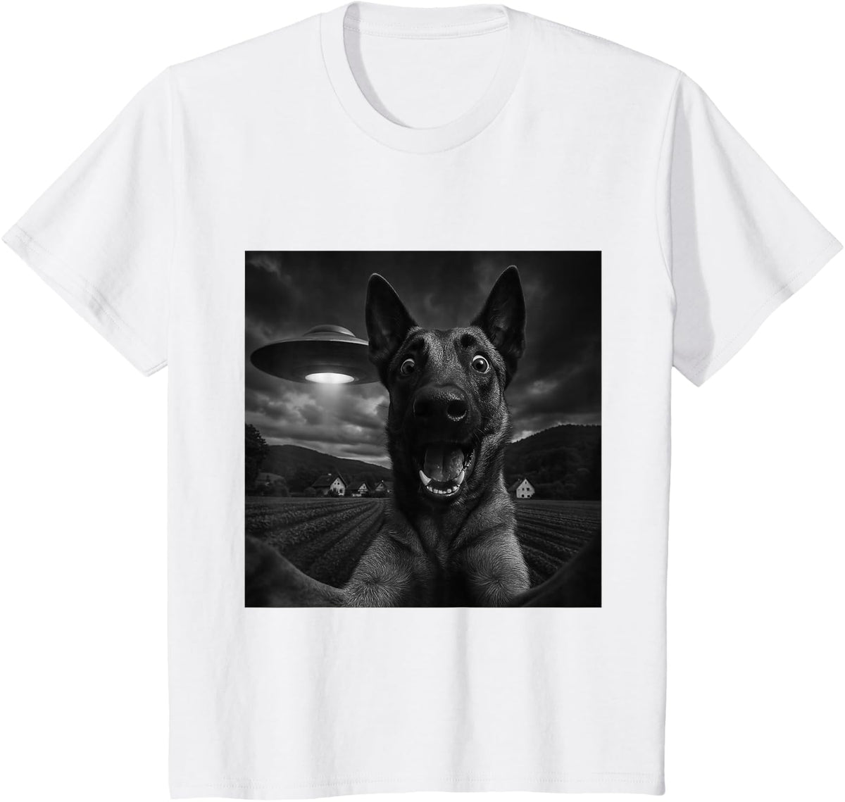 Belgian Malinois UFO Encounters Selfie T-Shirt - White