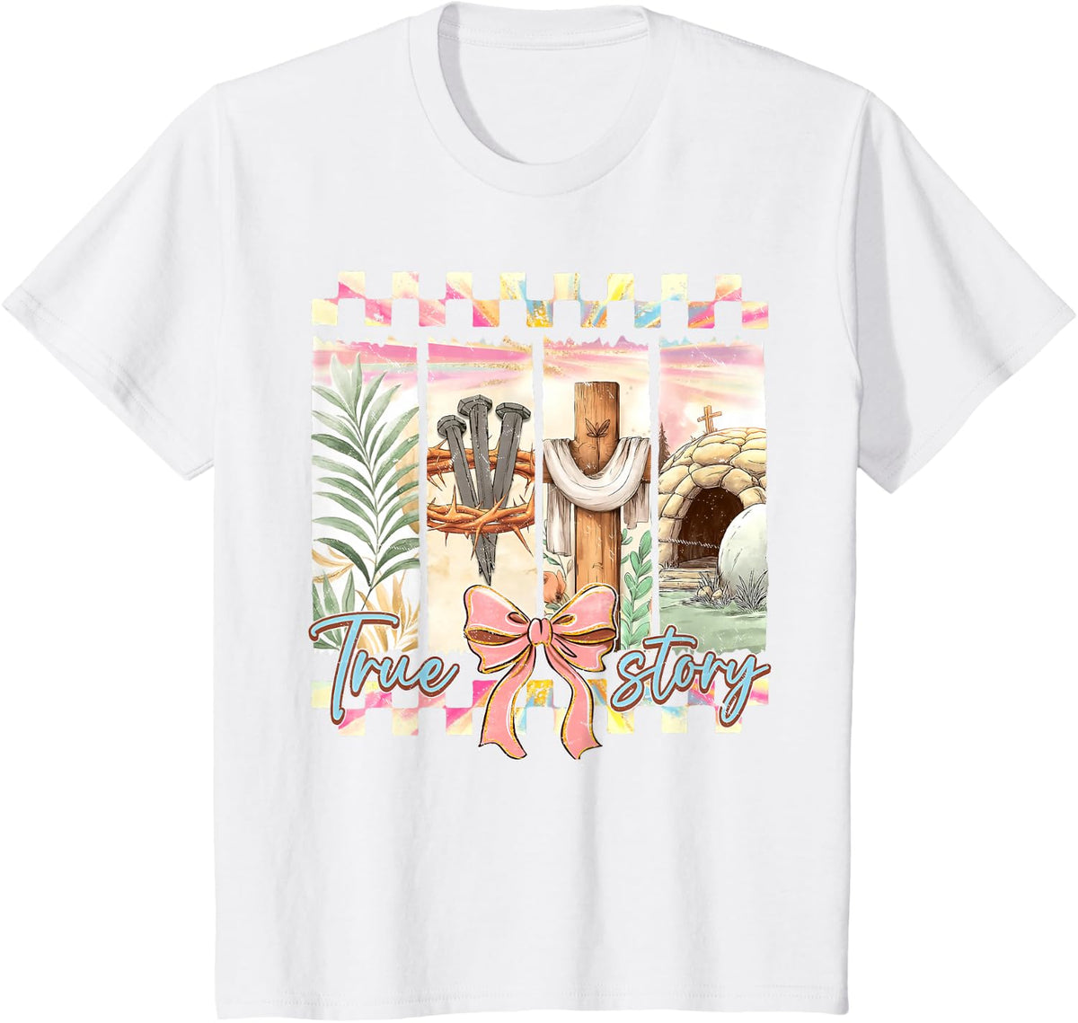 True Story Coquette Bow Happy Easter Jesus Christian Cross T-Shirt - White