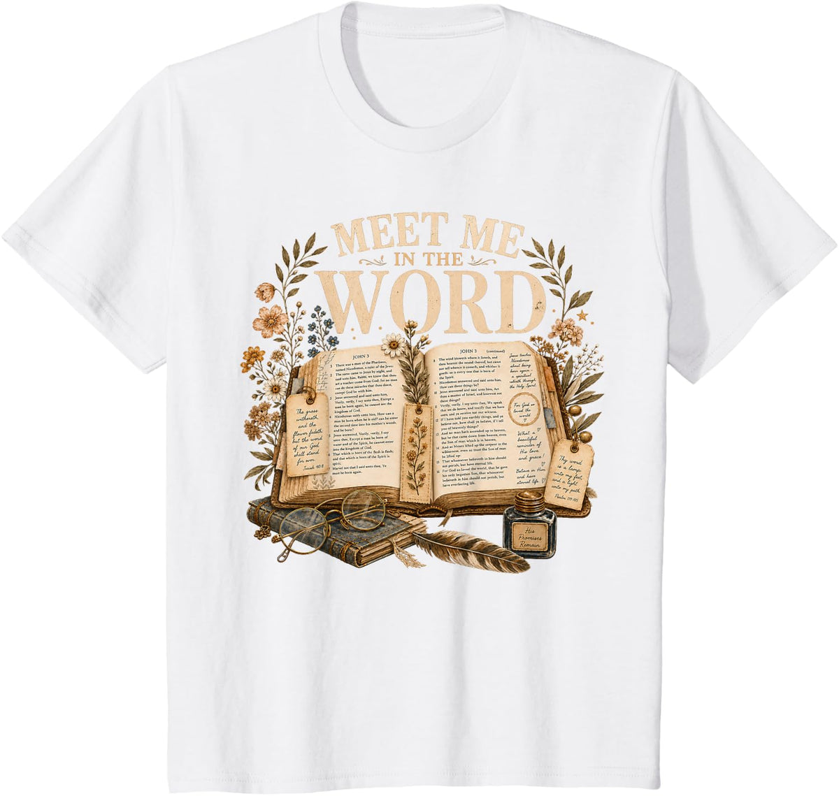 Meet Me in the Word Christian Bible Study Design T-Shirt - White