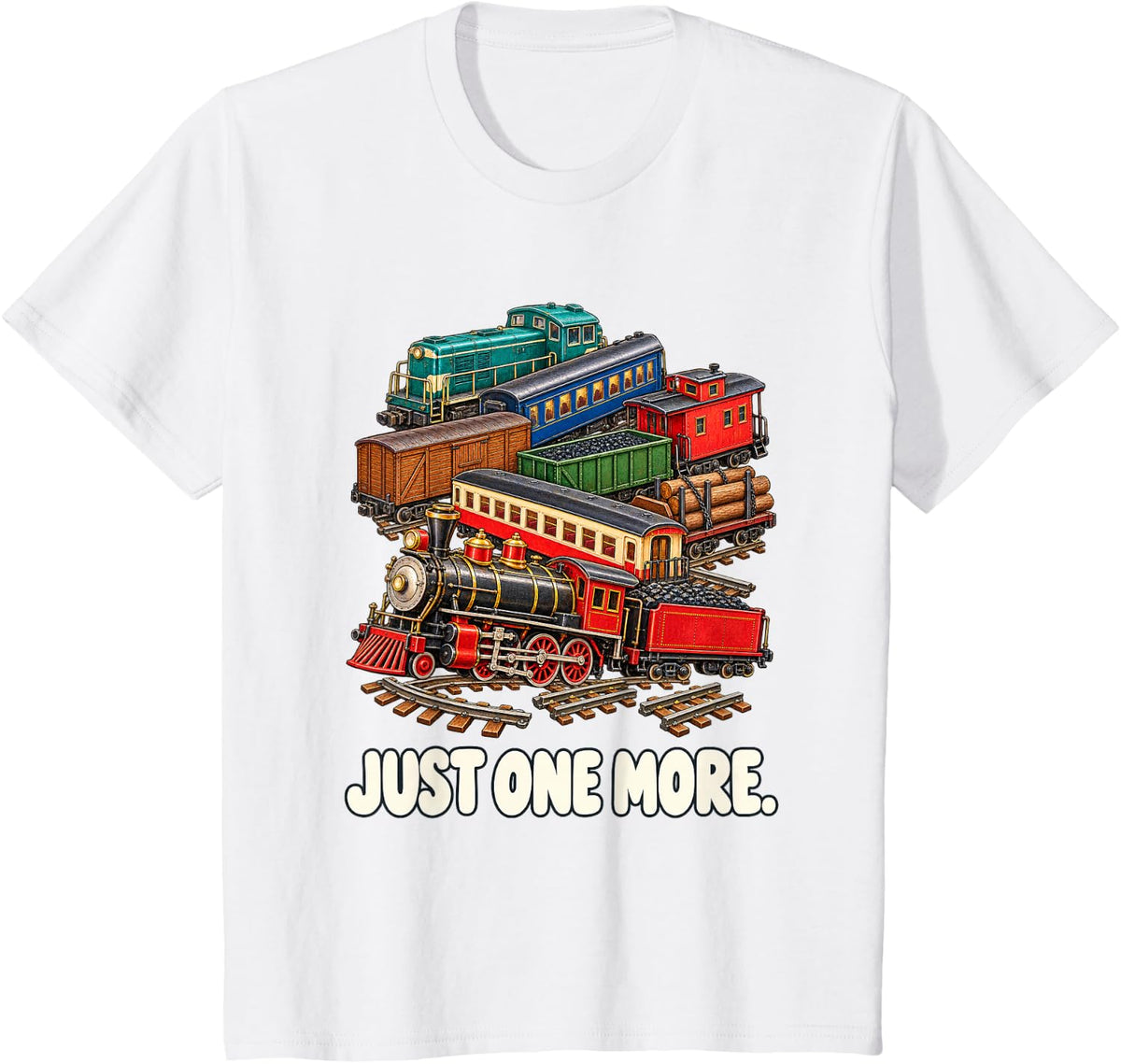 Just One More Model Train Funny Model Railroad Hobby T-Shirt - White