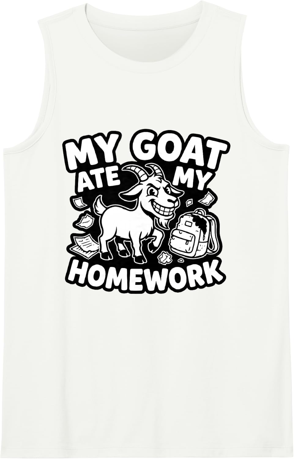 My Goat Ate My Homework Funny Goat School Kid Sleeveless Tank Top - White