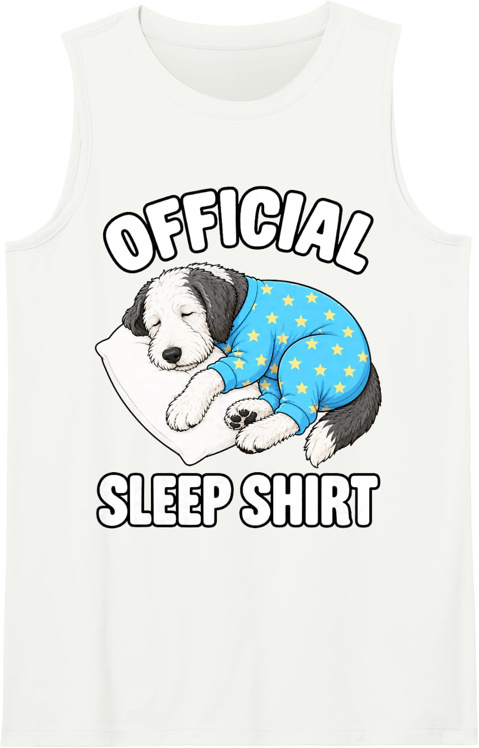 Sheepadoodle Sleeping in Pajamas Official Sleepshirt Cute Sleeveless Tank Top - White