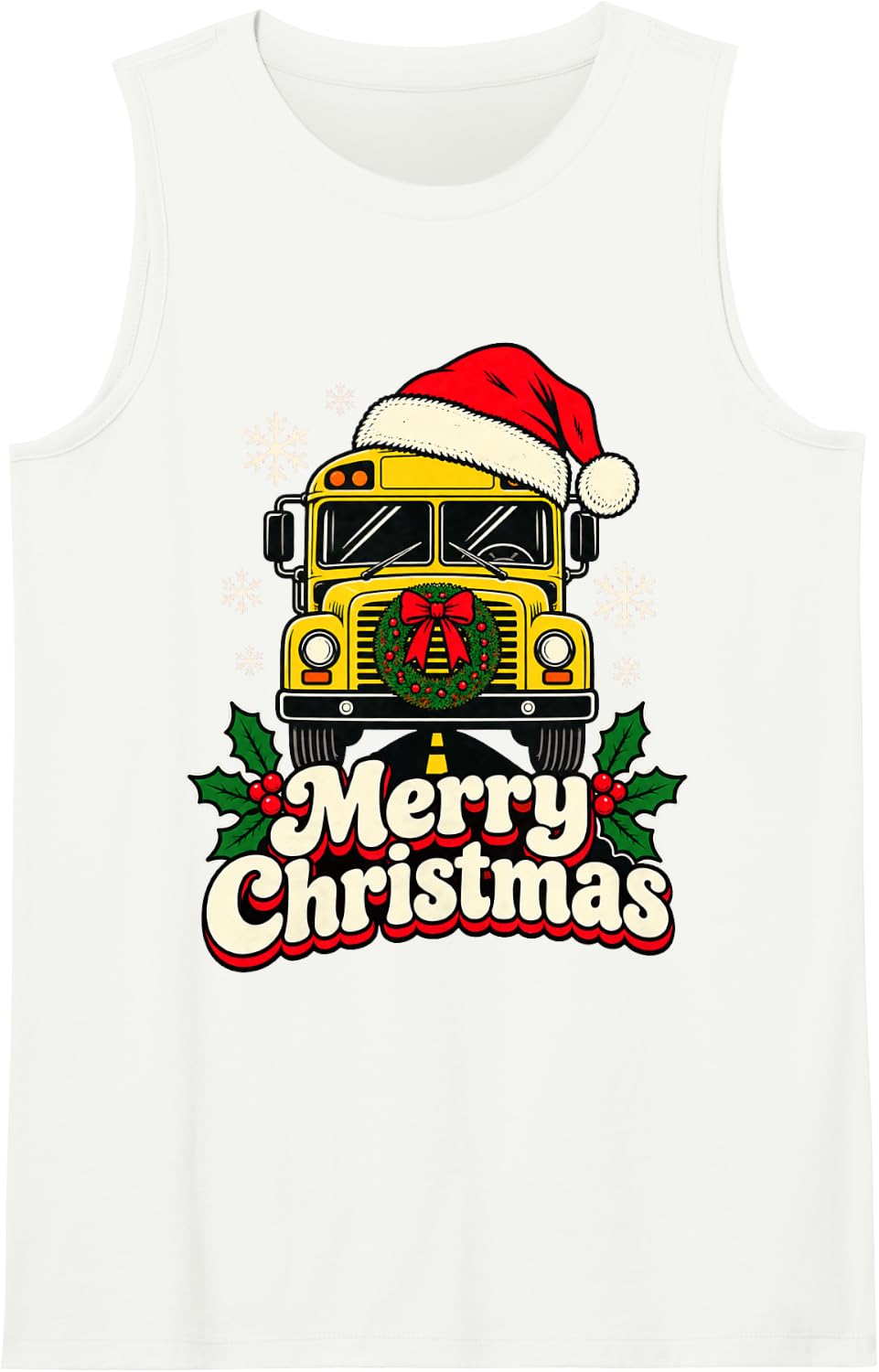 Merry Christmas School Bus Santa Hat Holiday Bus Driver Sleeveless Tank Top - White