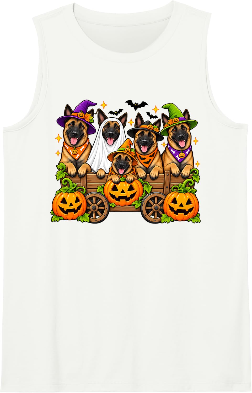 Happy Halloween Belgian Malinois Dog Witch Fall Pumpkin Sleeveless Tank Top - White