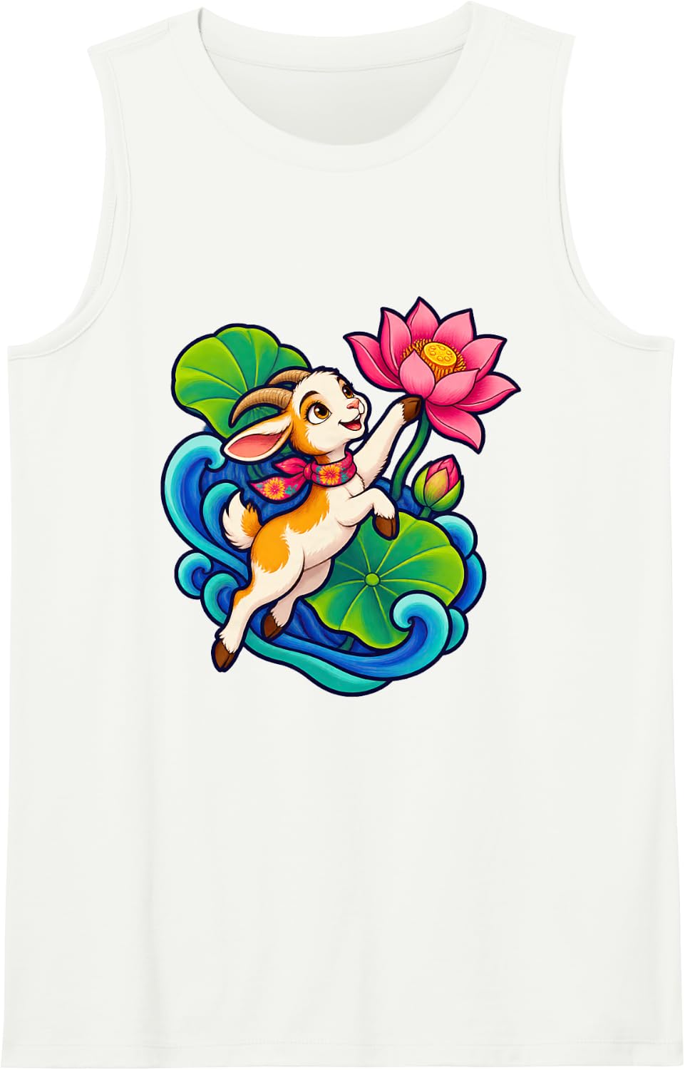 Goat Reaching Toward a Magnificent Bloom Sleeveless Tank Top - White