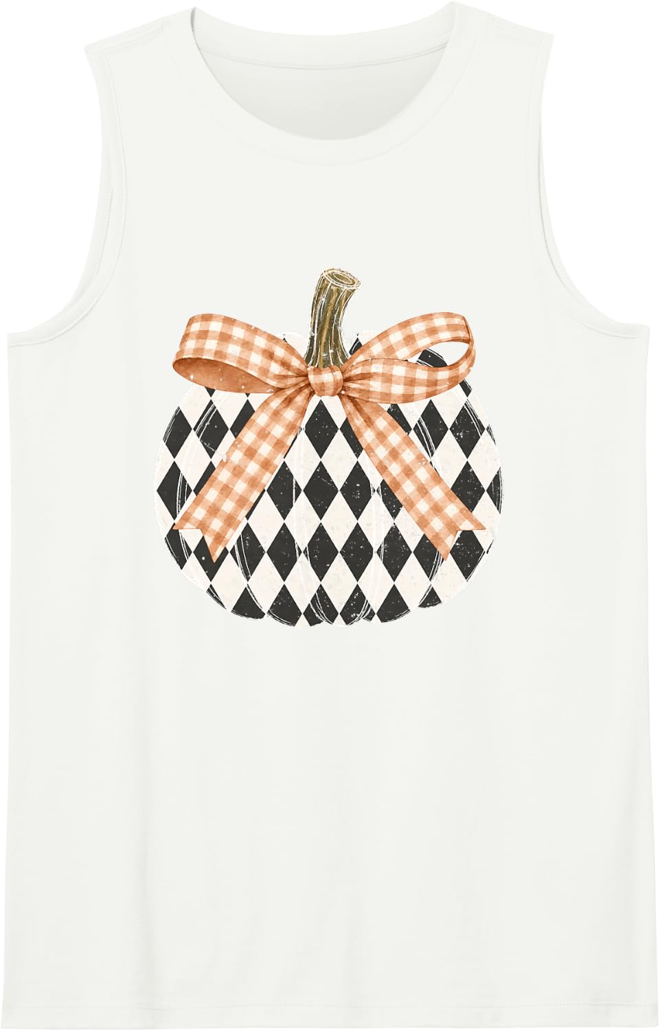 Retro Black and White Checkered Pumpkin, Rustic Fall Autumn Sleeveless Tank Top - White