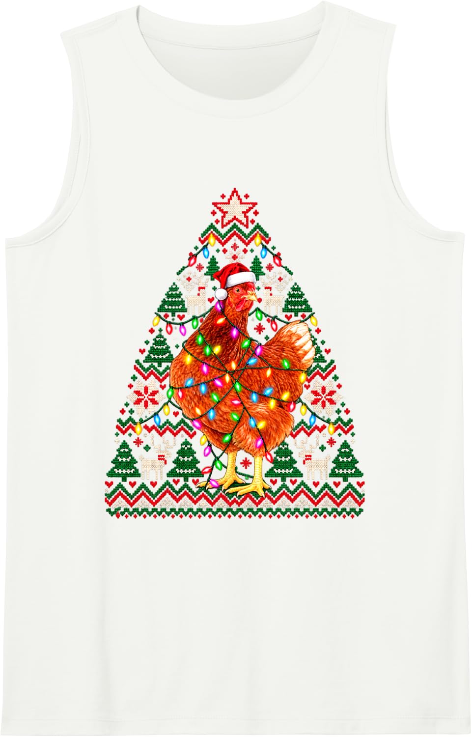 Christmas Chicken Happy Santa Hat Reindeer Men Women Sleeveless Tank Top - White